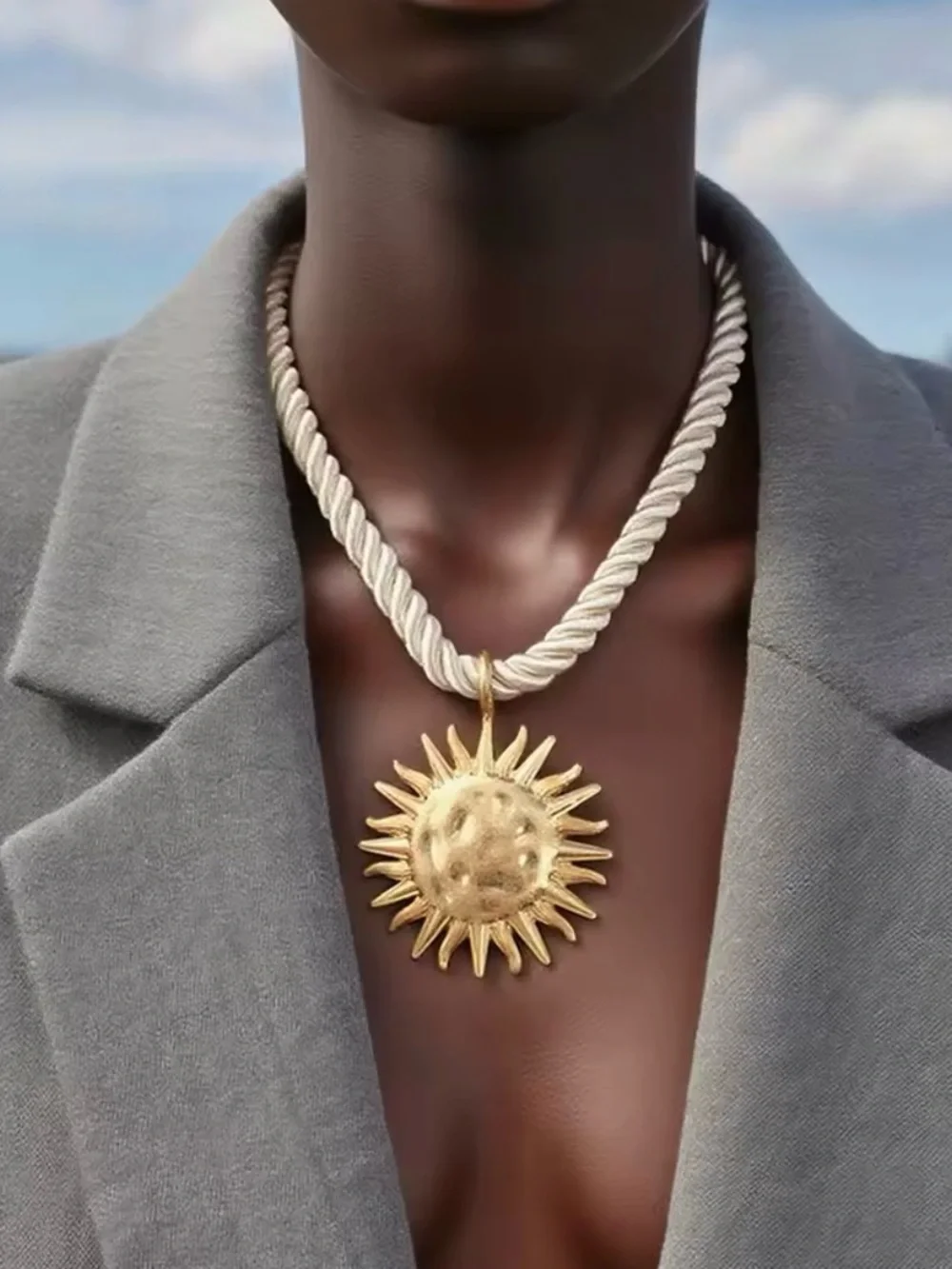 Gold Sun Pendant Rope Necklace - Picture 3 of 7